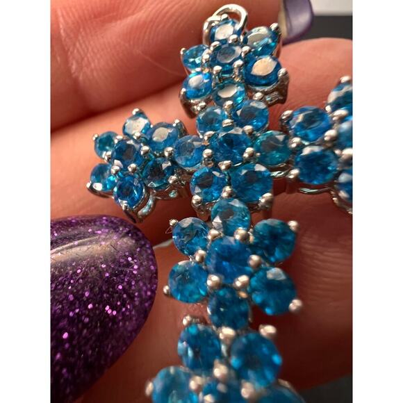 Neon Apatite Rhodium Over 925 Cross Pendant With Chain - Picture 11 of 11